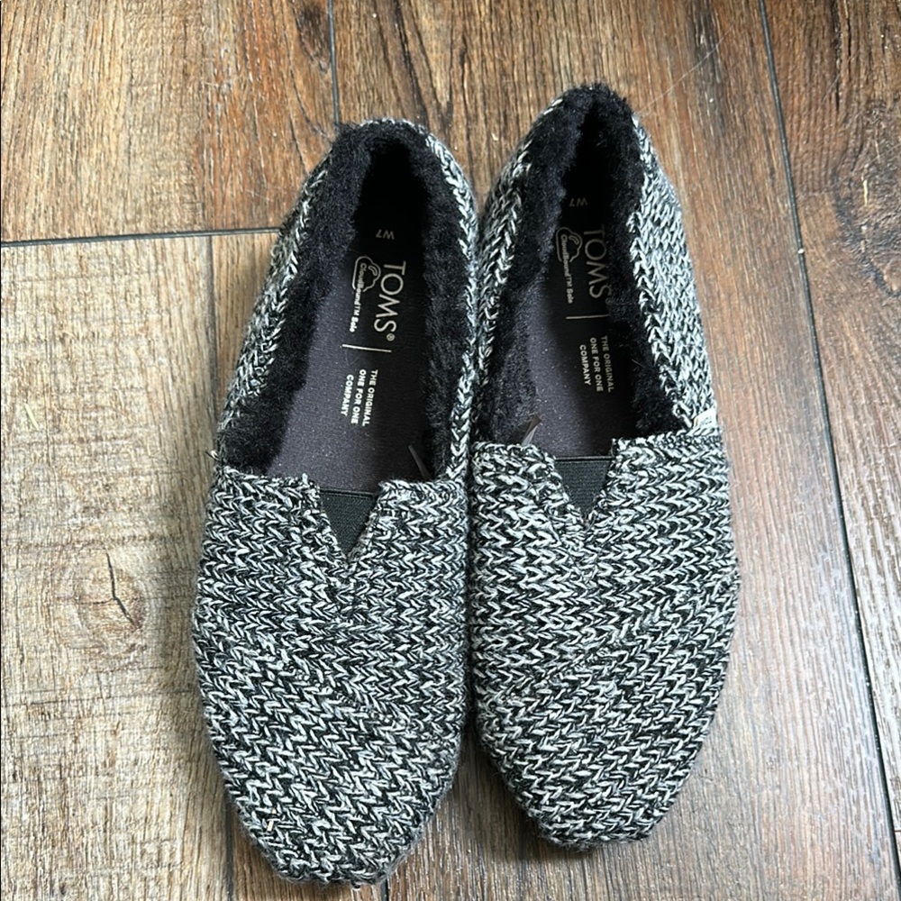 Toms Black and Gray Knit Slip-On Loafers